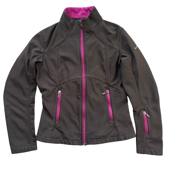 Nike Girls Softshell Fleece Lined Jacket- Brown and Pink- Medium - Picture 1 of 6